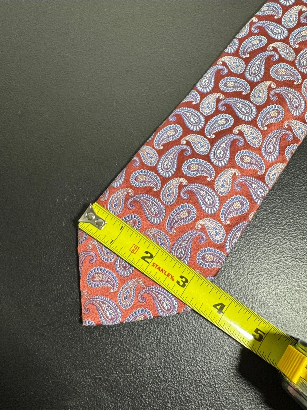 Trafalgar mens orange blue paisley pattern 100% silk neck tie EUC